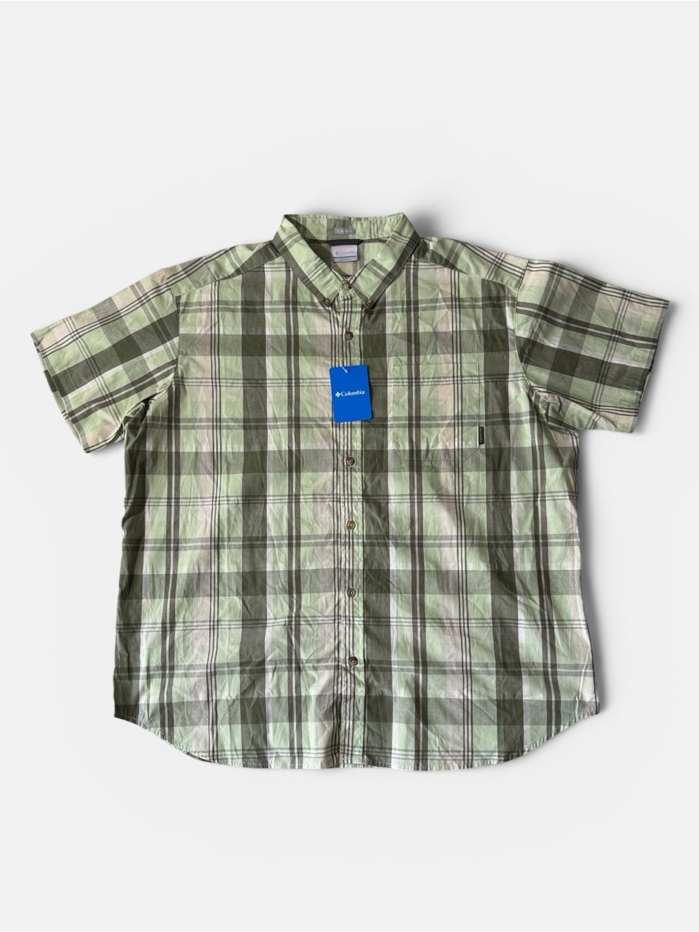 NEW Columbia mens 2XL XXL green plaid short sleeve button up casual shirt NWT